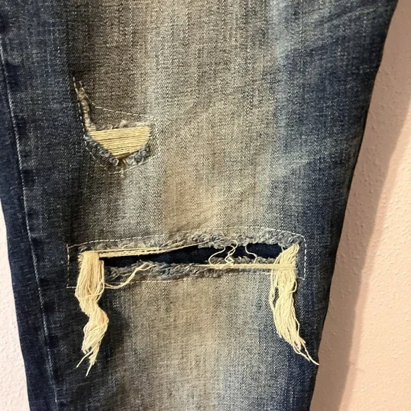 Born Fly Men's 36 ANYTOWN USA Y2K Grunge Distressed Denim Jeans Patchwork Zip - Picture 5 of 13